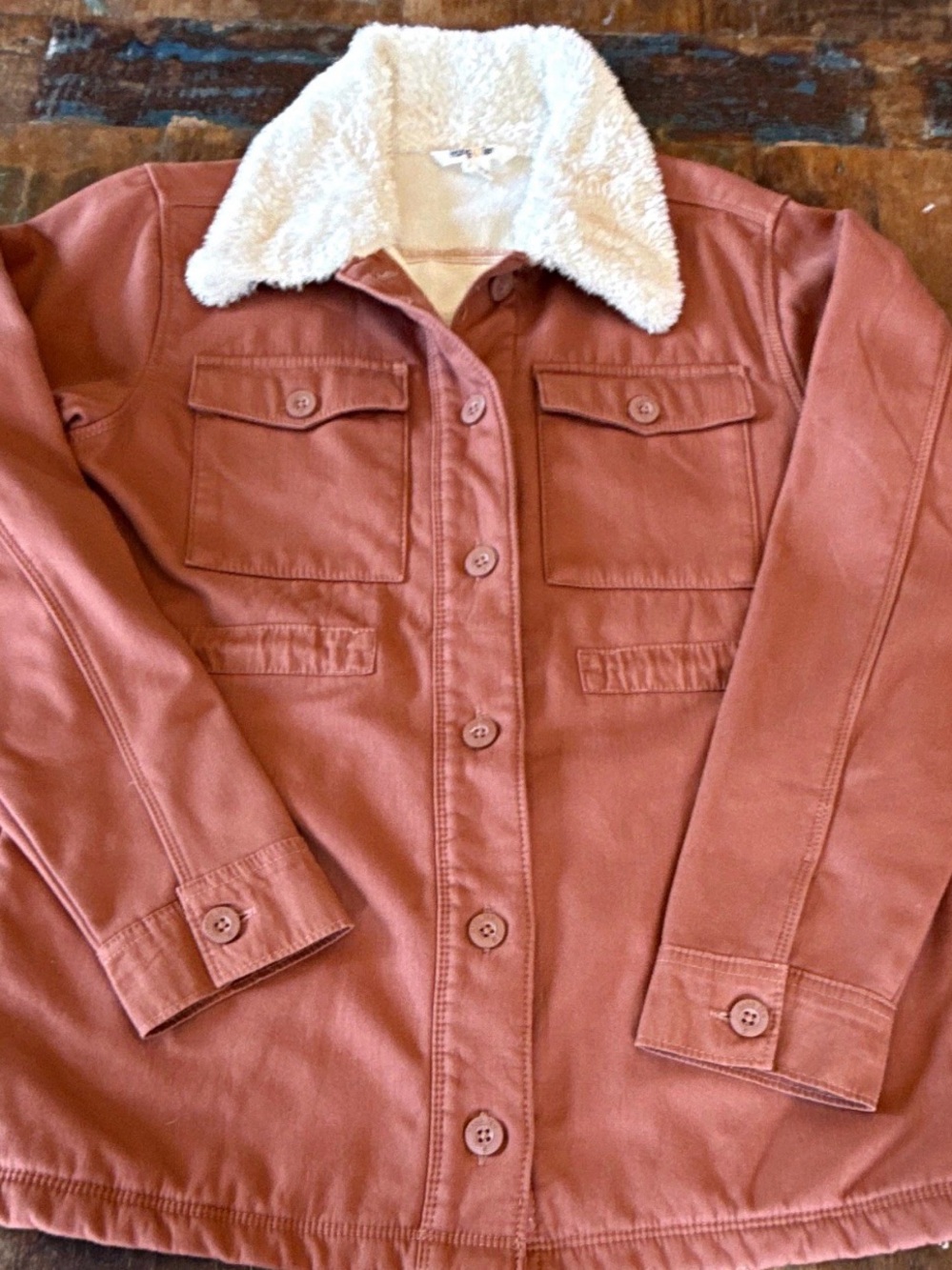 Hang Ten Rust-Tone Utility Jacket with Sherpa Collar